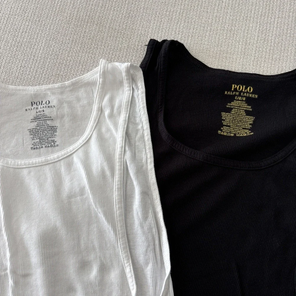 Lot Of 7 Classic Fit Black Cotton Embroid Tank Top Ralph Lauren Polo Size Large
